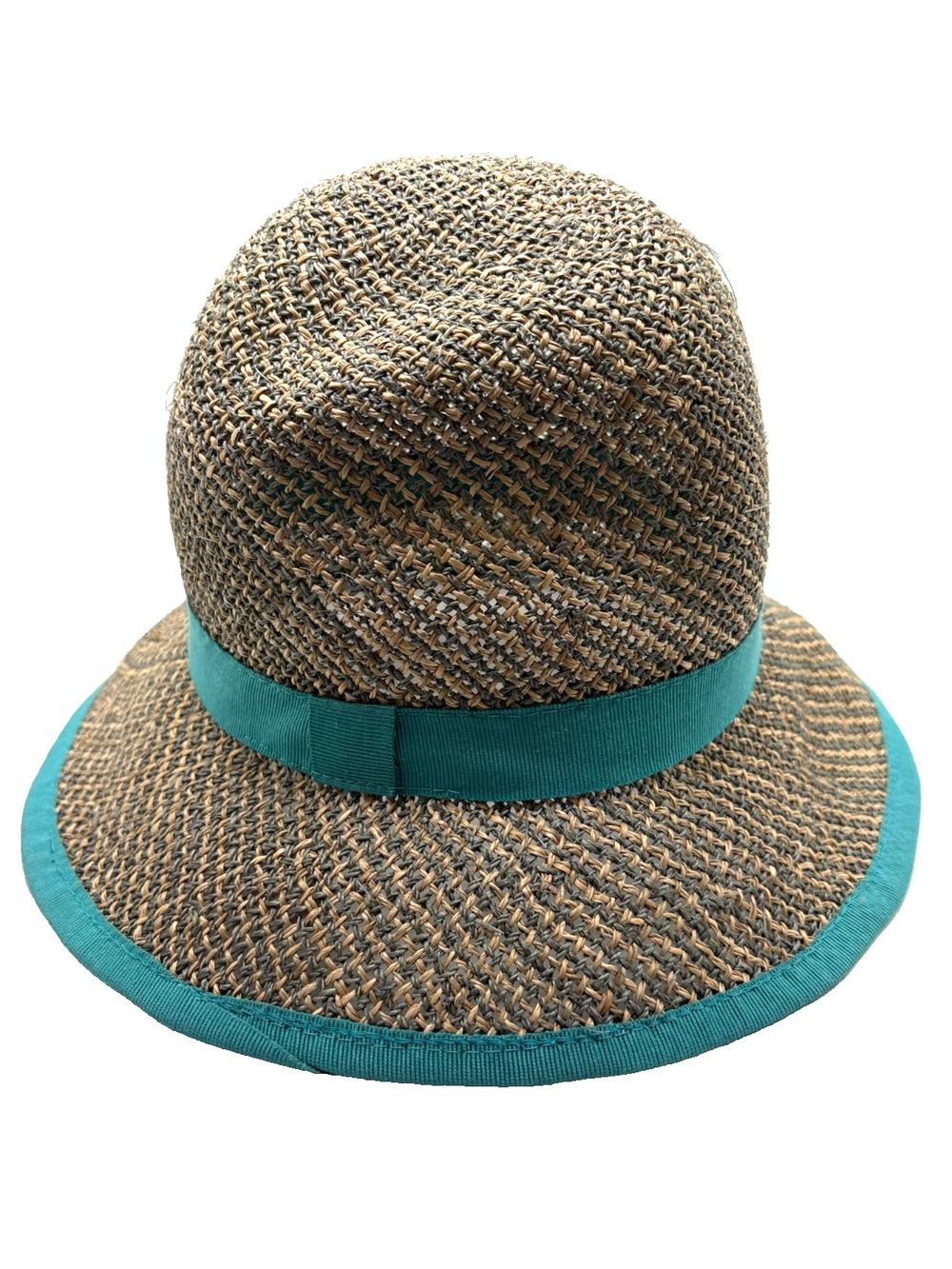 Daniele Meucci Florence Tan And Teal Straw Wide Brim Hat Made In Italy
